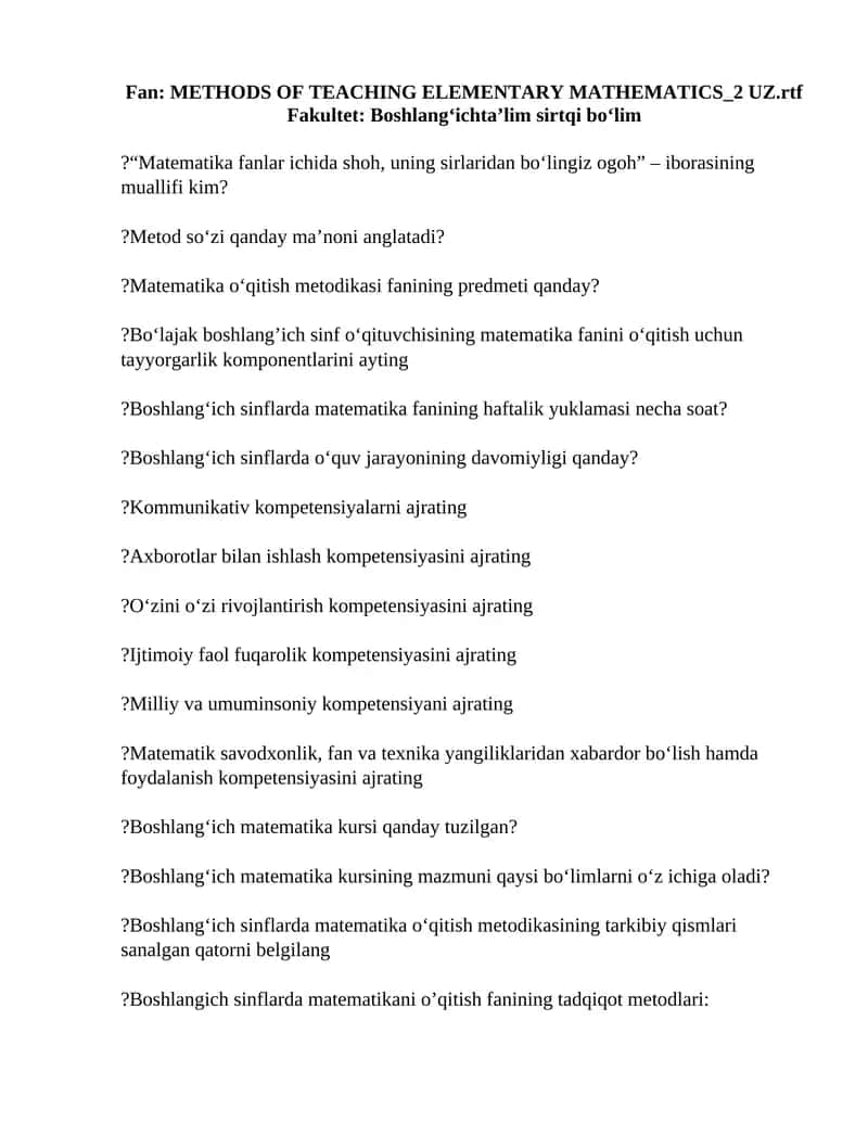 METHODS OF TEACHING ELEMENTARY MATHEMATICS_2 UZ
