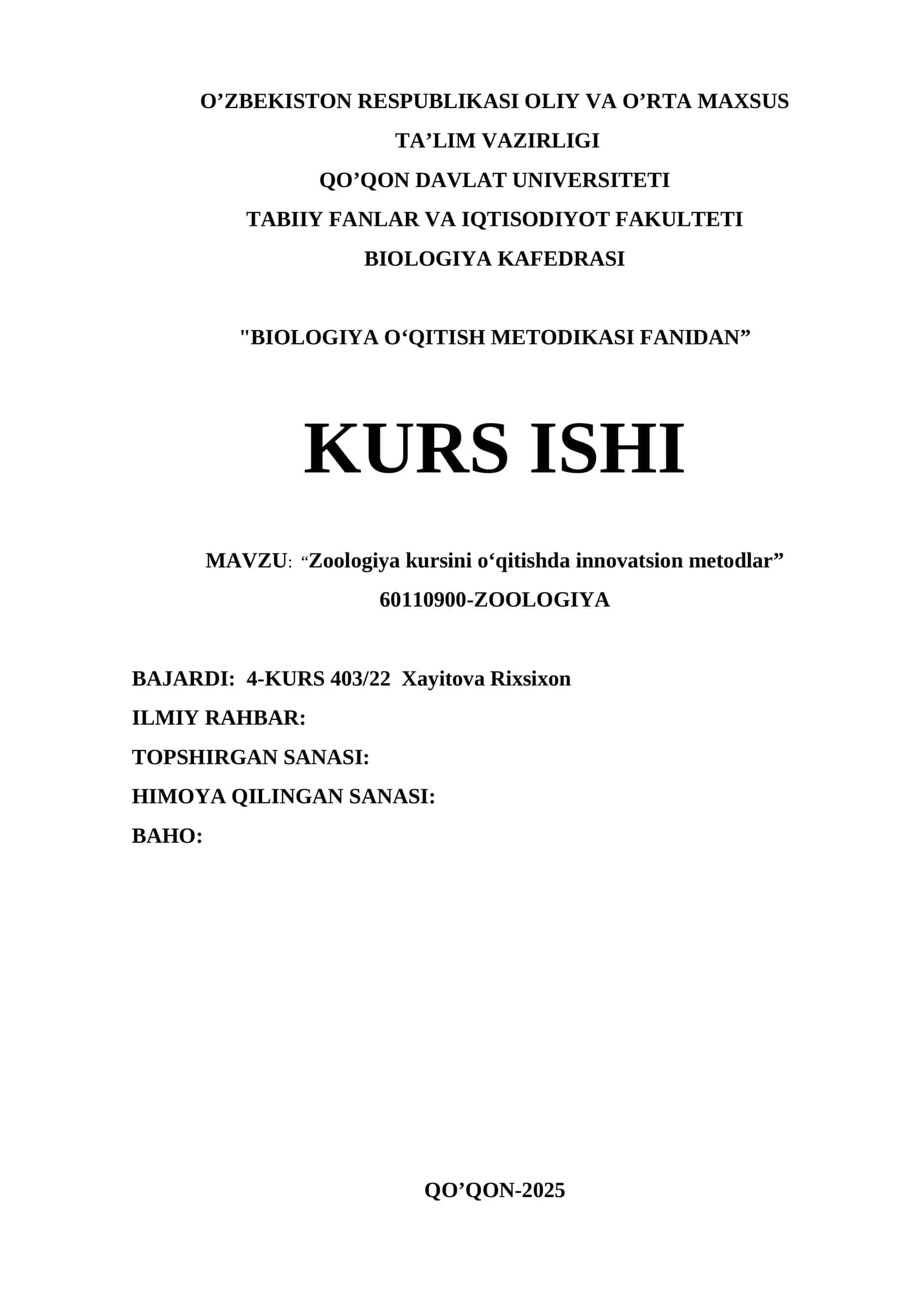 BIOLOGIYA OʻQITISH METODIKASI FANIDAN”