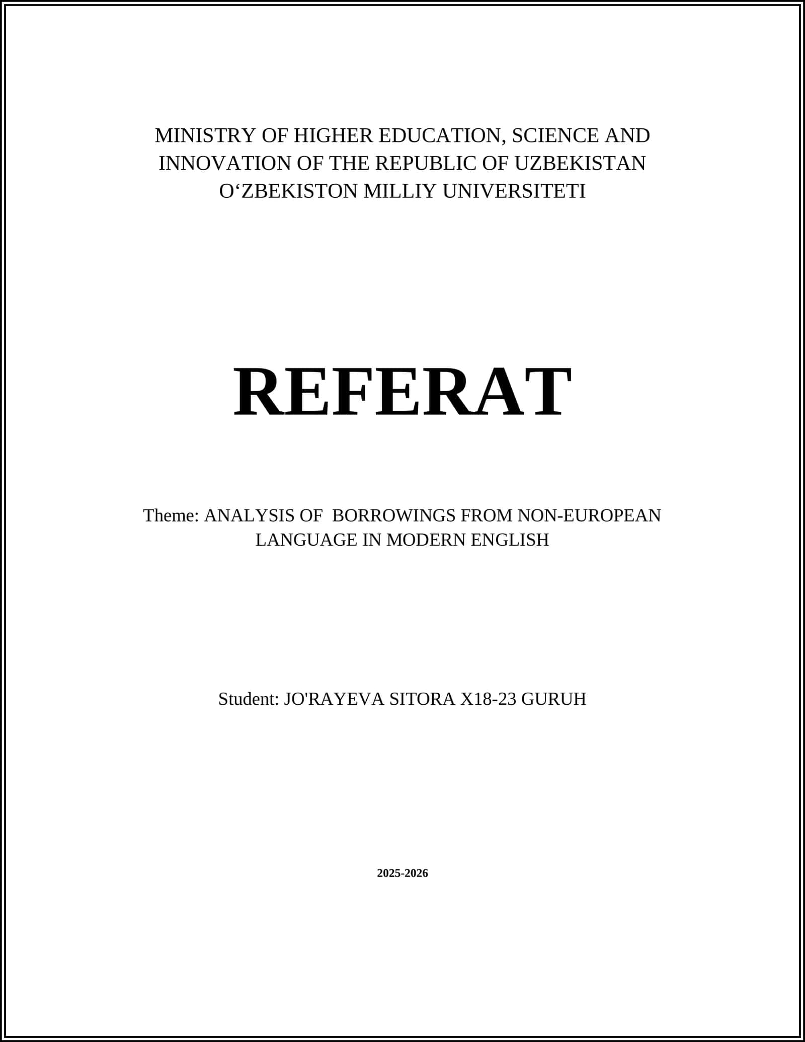 ANALYSIS OF BORROWINGS FROM NON-EUROPEAN LANGUAGE IN MODERN ENGLISH