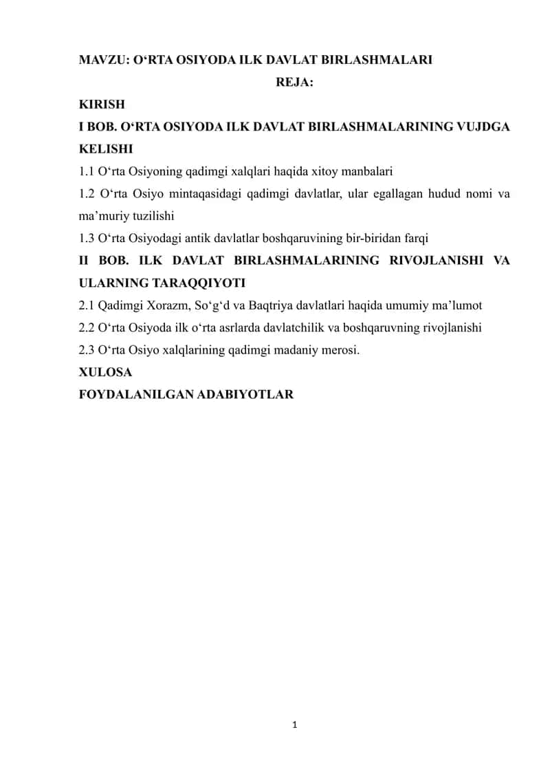 OʻRTA OSIYODA ILK DAVLAT BIRLASHMALARI
