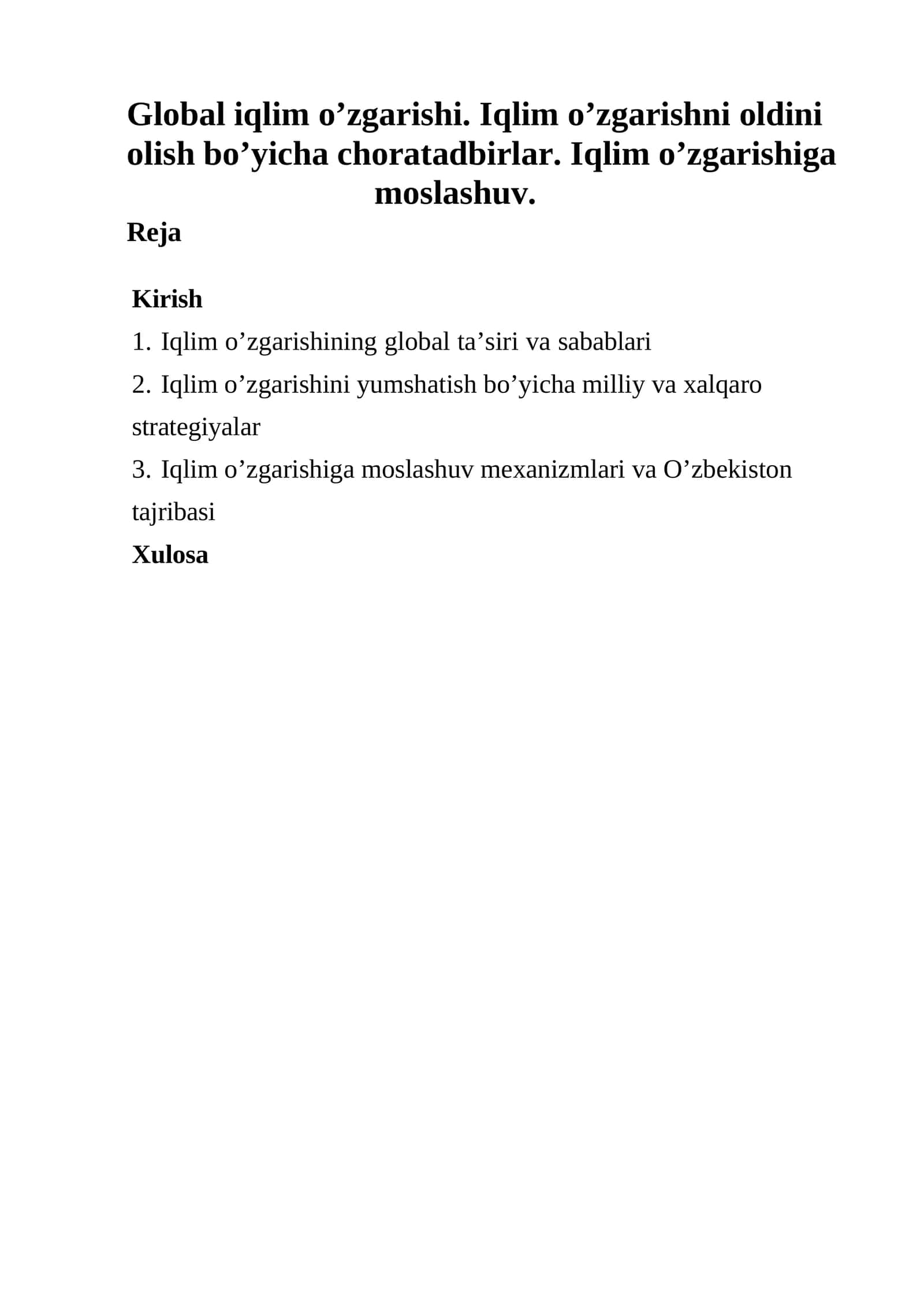 Global iqlim o’zgarishining mohiyati