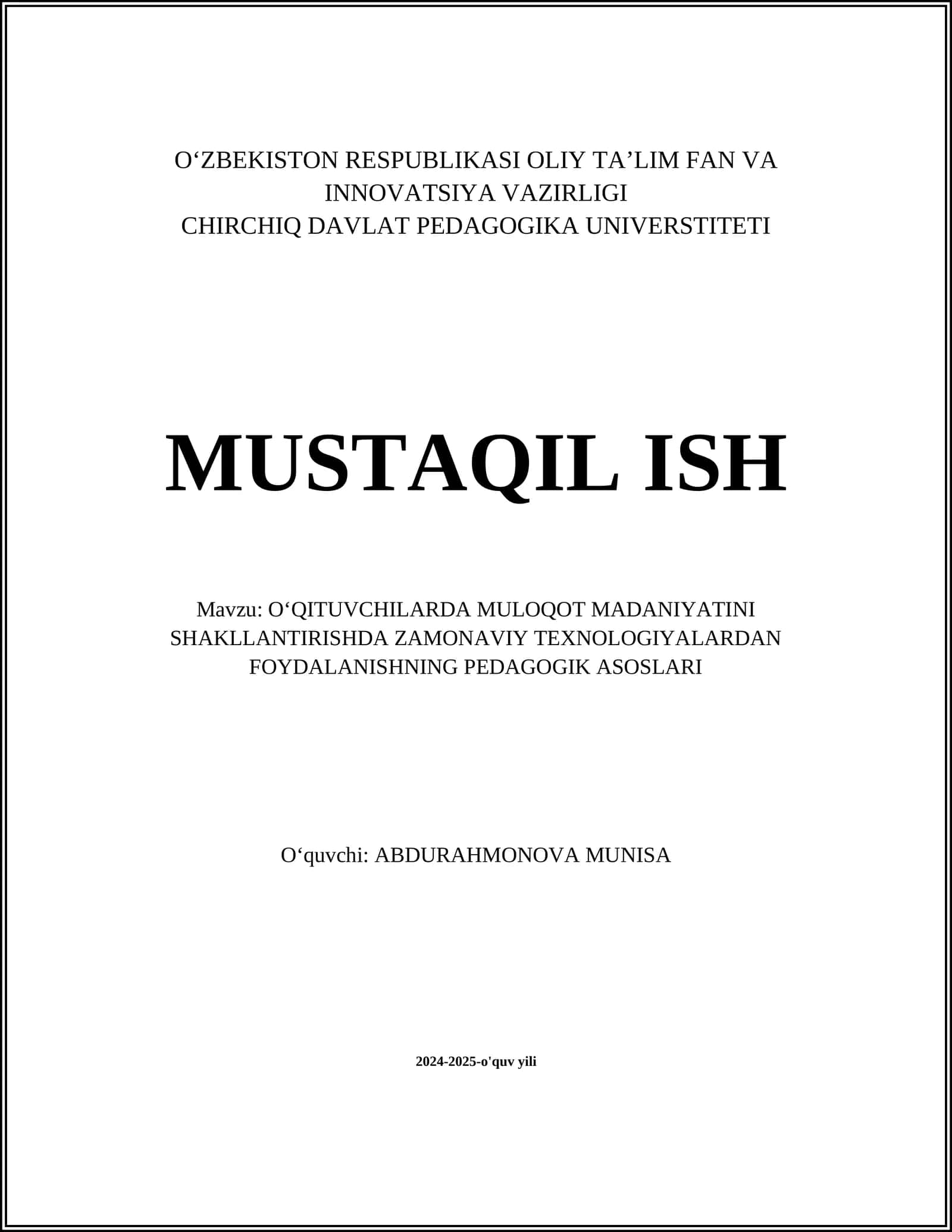 OʻQITUVCHILARDA MULOQOT MADANIYATINI SHAKLLANTIRISHDA ZAMONAVIY TEXNOLOGIYALARDAN FOYDALANISHNING PEDAGOGIK ASOSLARI