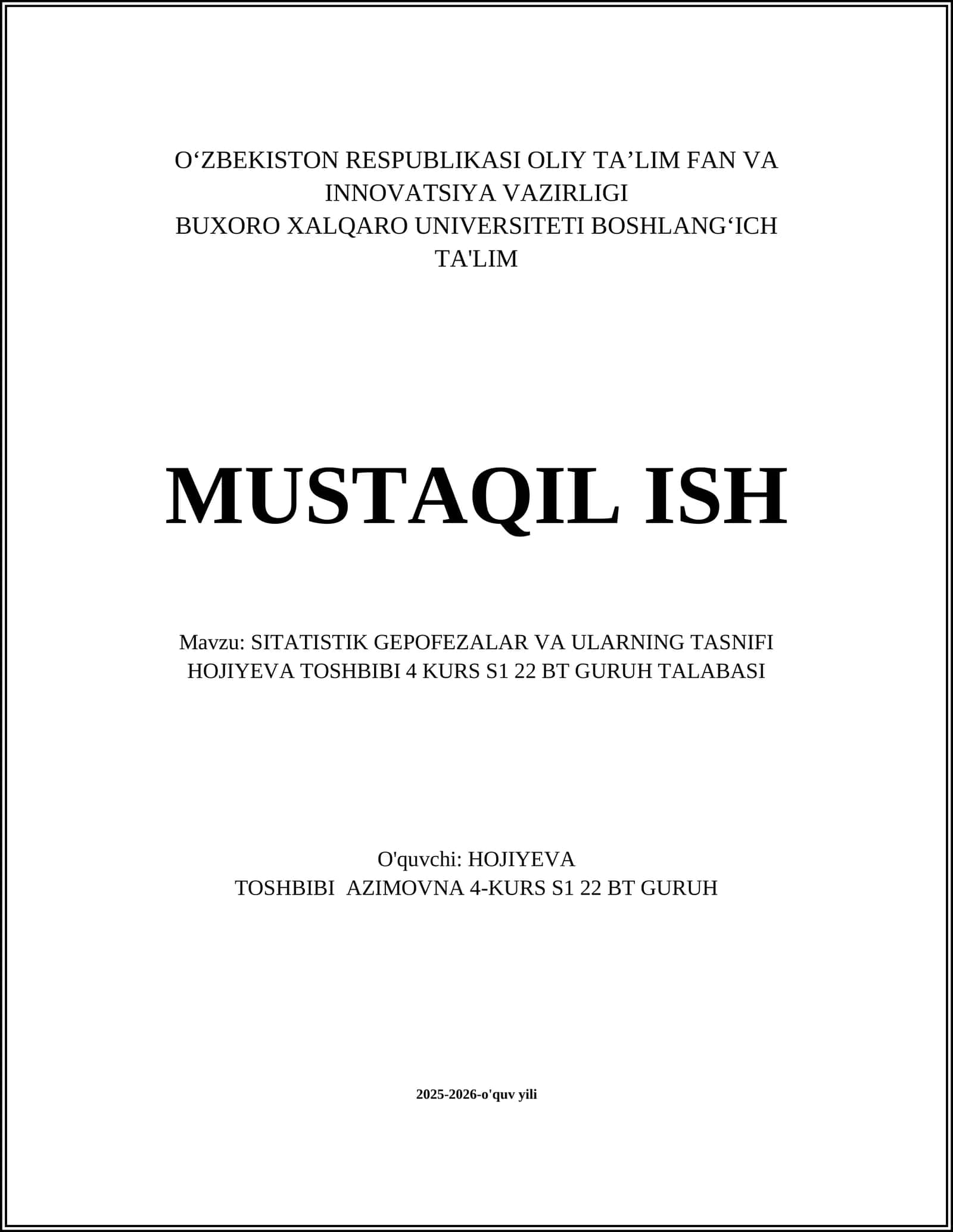Sitatistik gepofezalar va ularning tasnifi