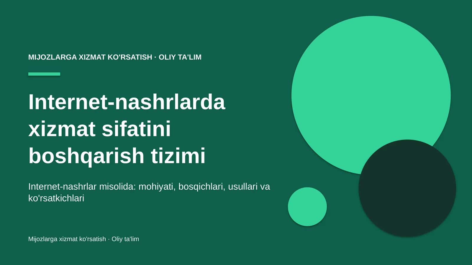 Internet-nashrlarda xizmat sifatini boshqarish tizimi