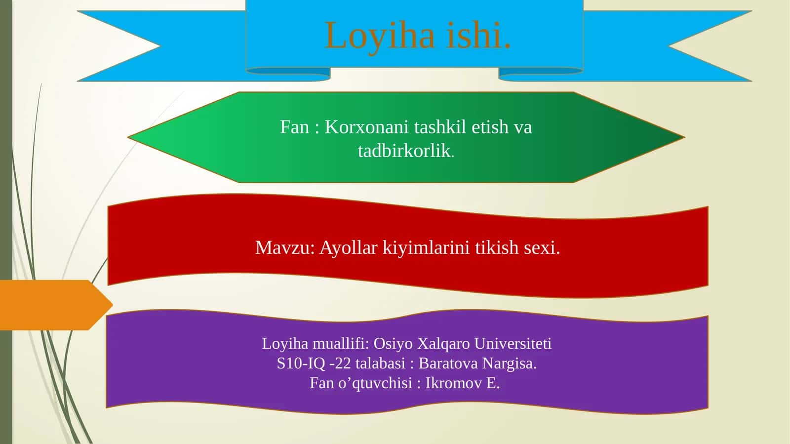 Ayollar kiyimlarini tikish sexi