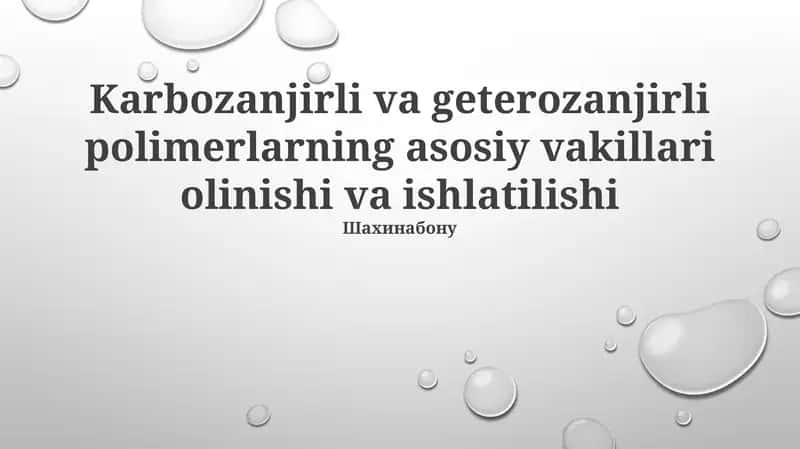 Kopolimer Sintezi va Dizayni