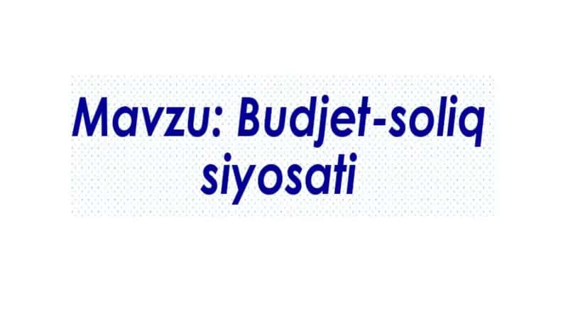budjet-soliq siyosati