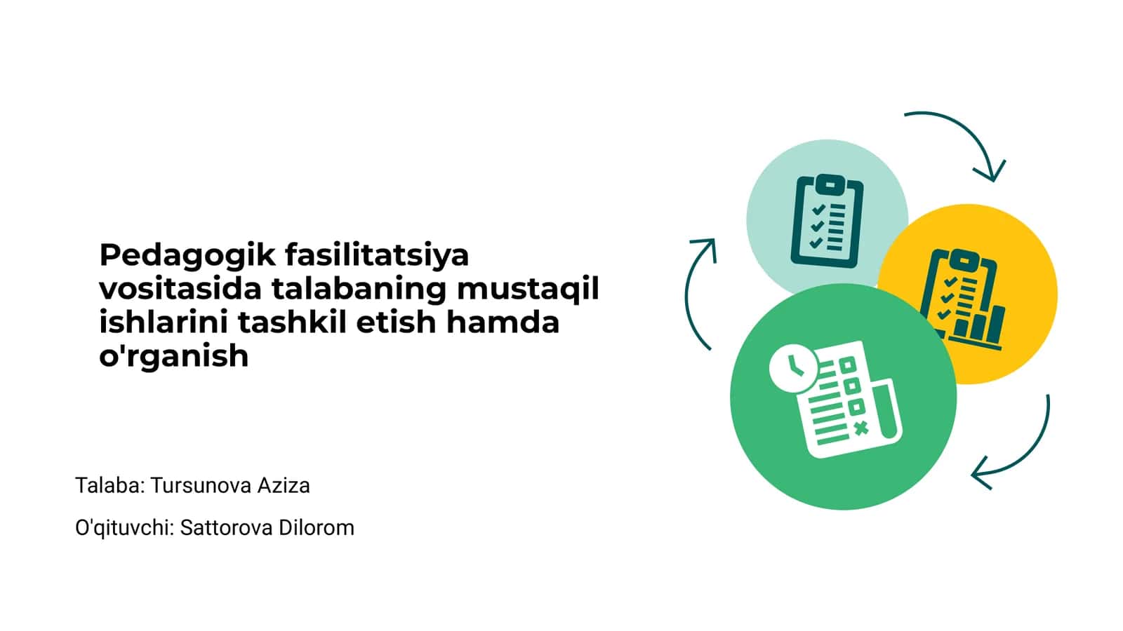 Pedagogik fasilitatsiya vositasida talabaning mustaqil ishlarini tashkil etish hamda o'rganish