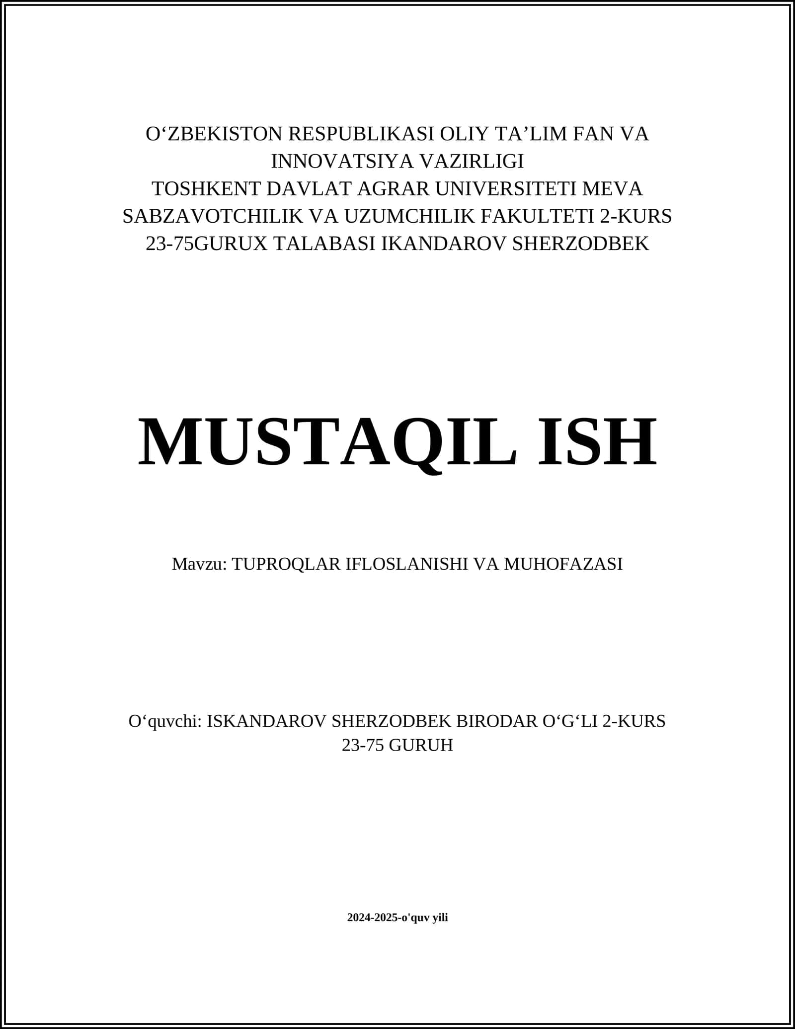 Tuproqlar Ifloslanishi va Muhozasini O'rganish