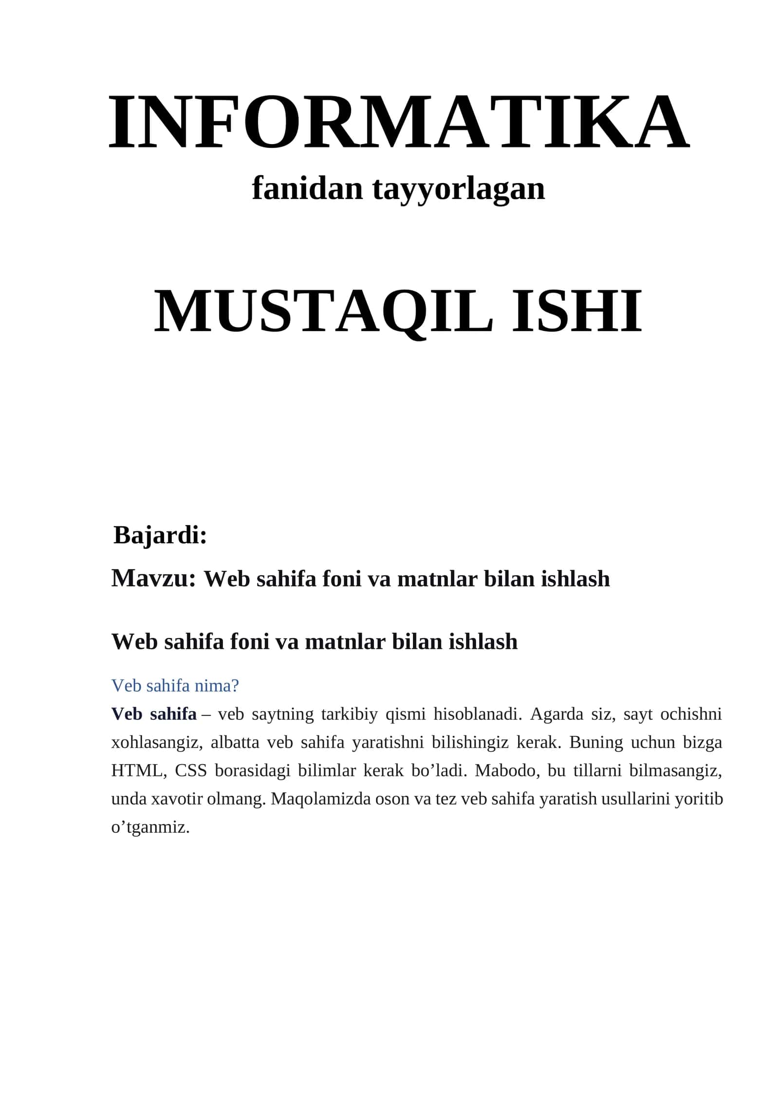 Web sahifa foni va matnlar bilan ishlash
