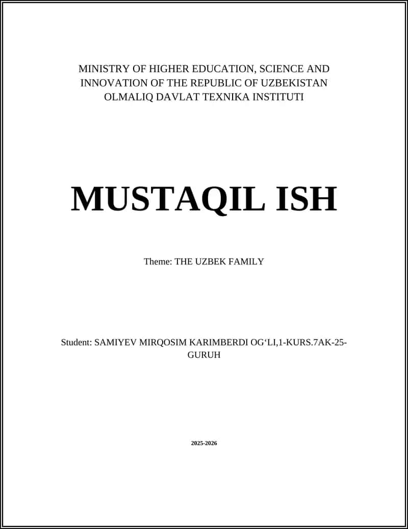 MUSTAQIL ISH "THE UZBEK FAMILY"