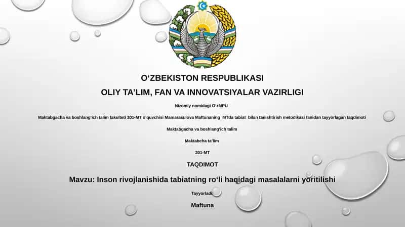 MTda tabiat bilan tanishtirish metodikasi