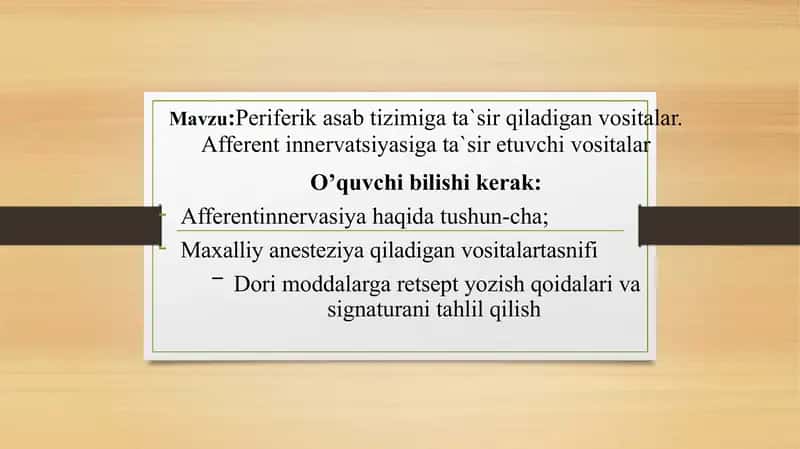 Periferik asab tizimiga ta`sir qiladigan vositalar. Afferent innervatsiyasiga ta`sir etuvchi vosital