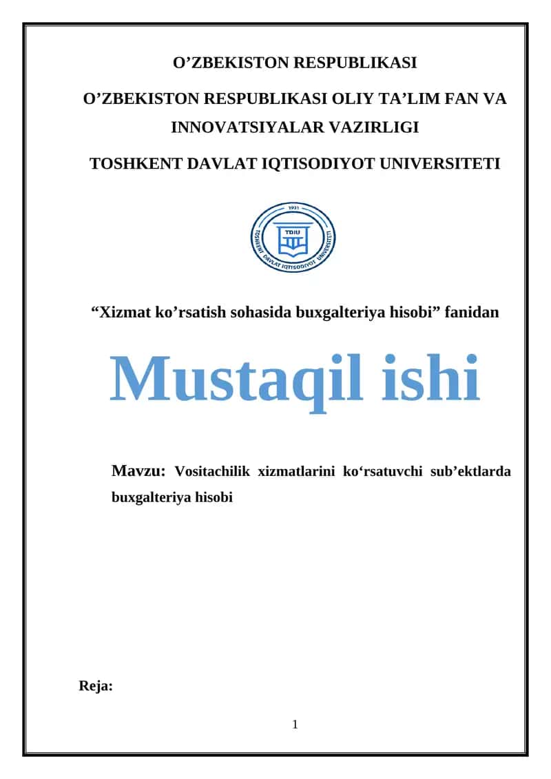 Vositachilik xizmatlarini ko‘rsatuvchi sub’ektlarda buxgalteriya hisobi