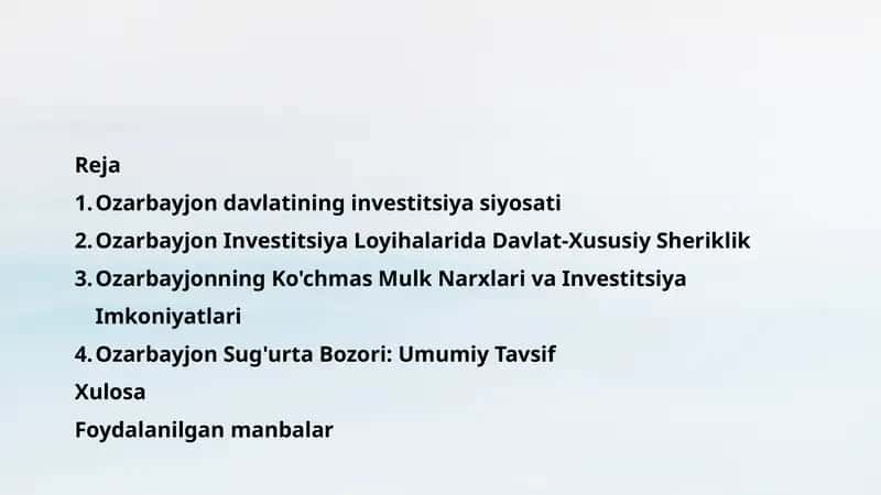 Ozarbayjon davlatining investitsiya siyosati