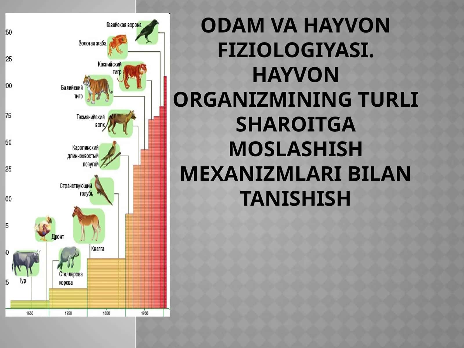 odam va hayvon fiziologiyasi.hayvon organizmining turli sharoitga moslashish mexanizmlari bilan tanishish