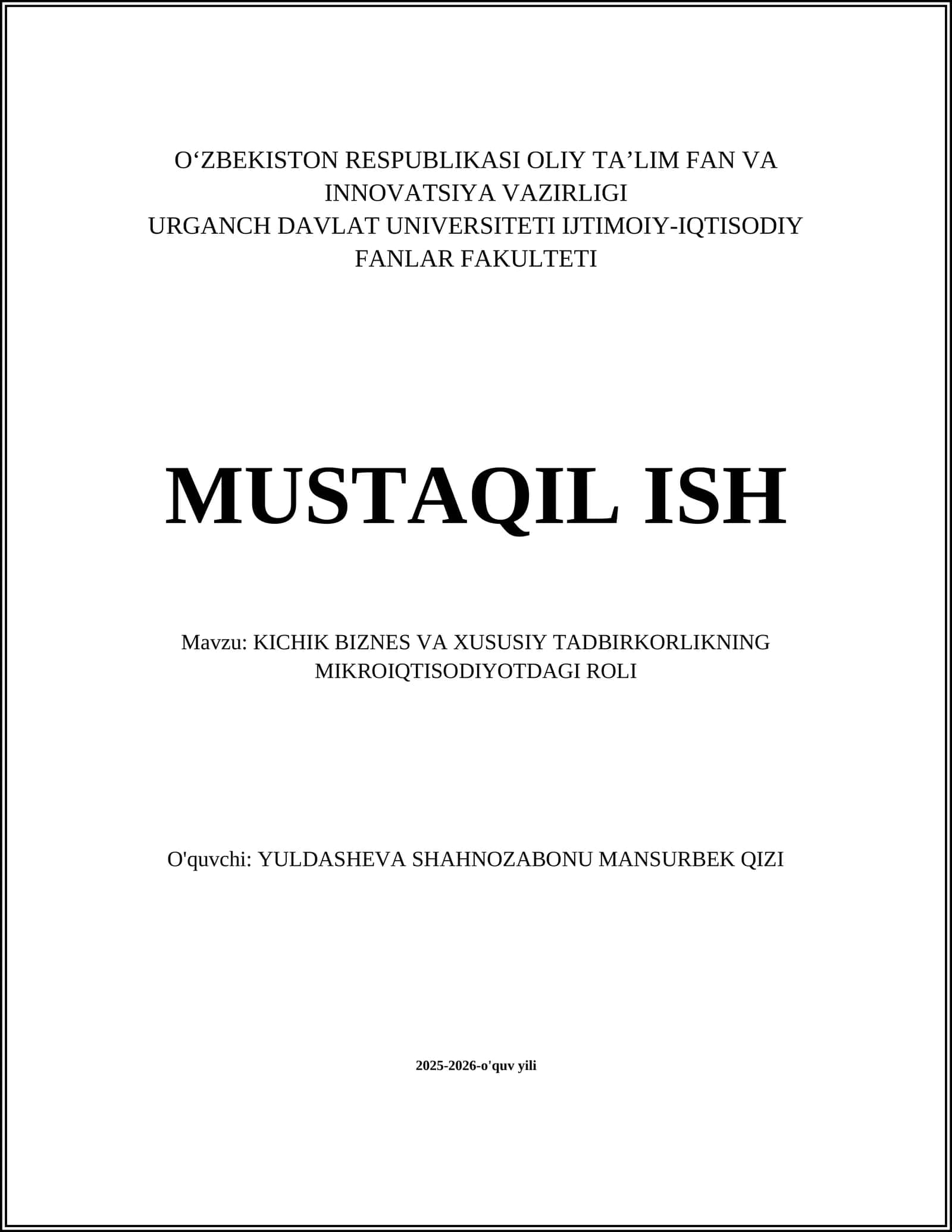 Kichik biznes va xususiy tadbirkorlikning mikroiqtisodiyotdagi roli