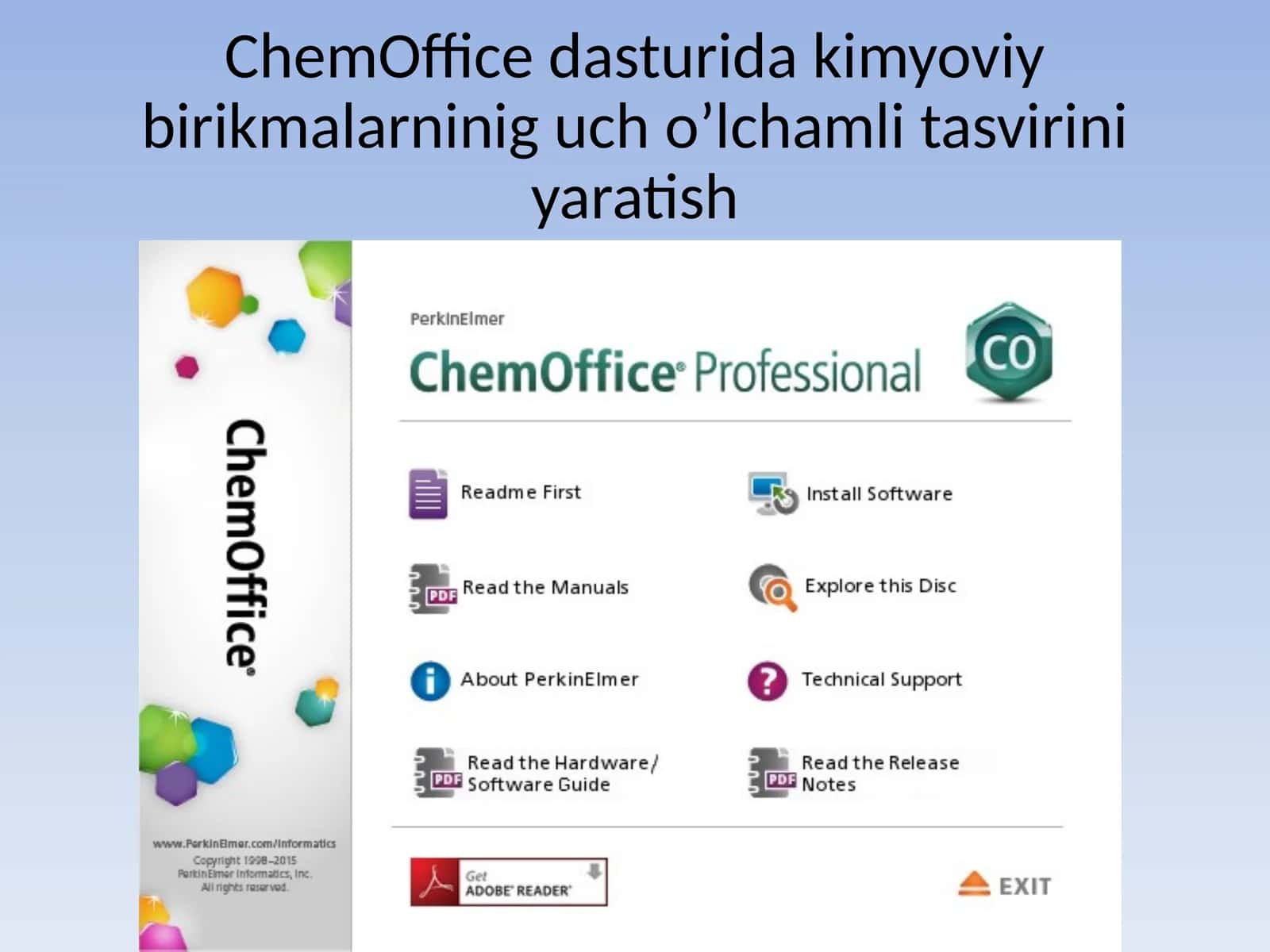 ChemOffice dasturida kimyoviy birikmalarninig uch o’lchamli tasvirini yaratish