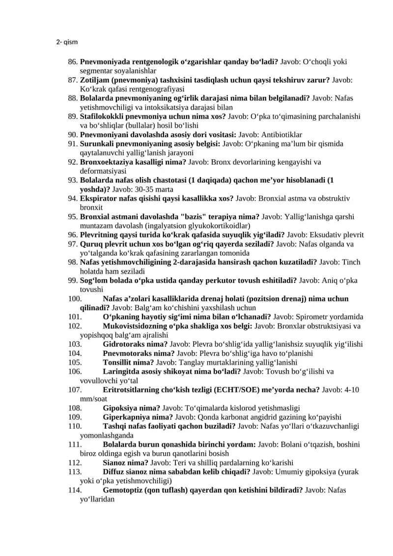 Pnevmoniya haqida savollar (2-qism)