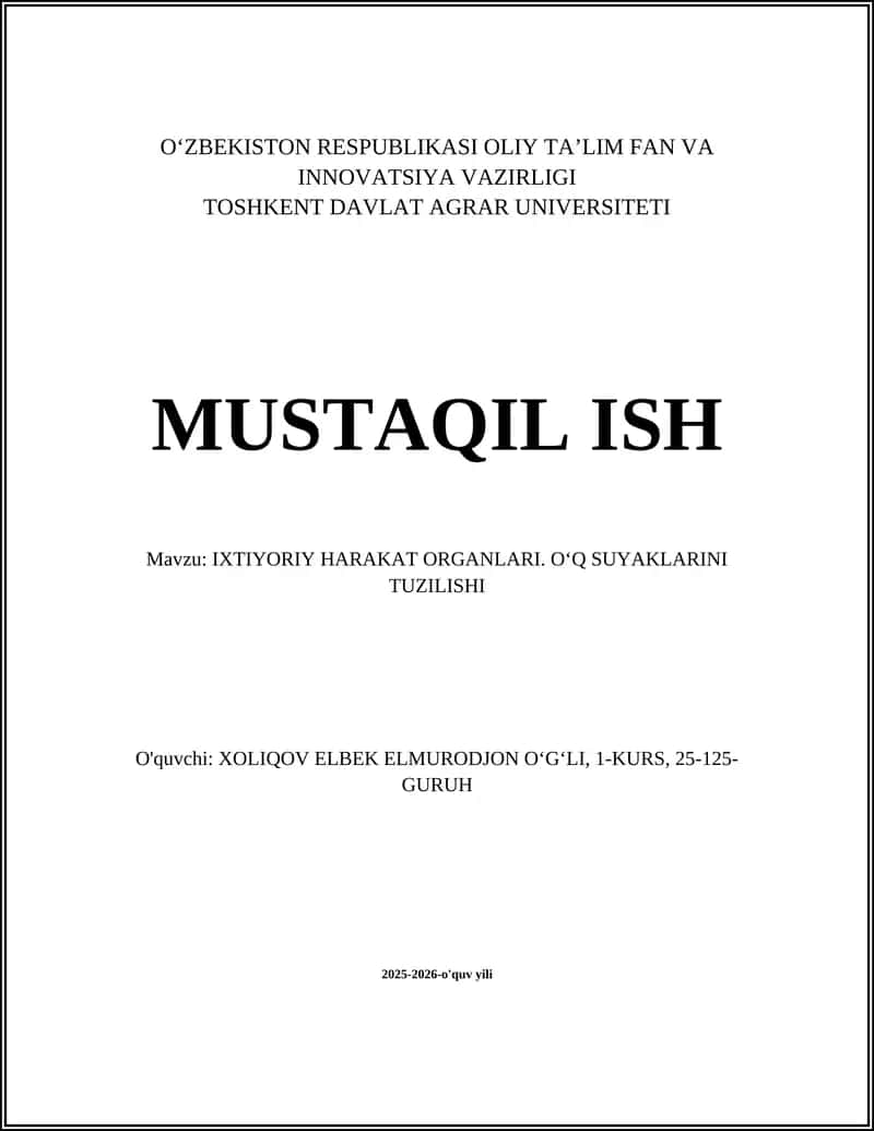 IXTIYORIY HARAKAT ORGANLARI. O‘Q SUYAKLARINI TUZILISHI