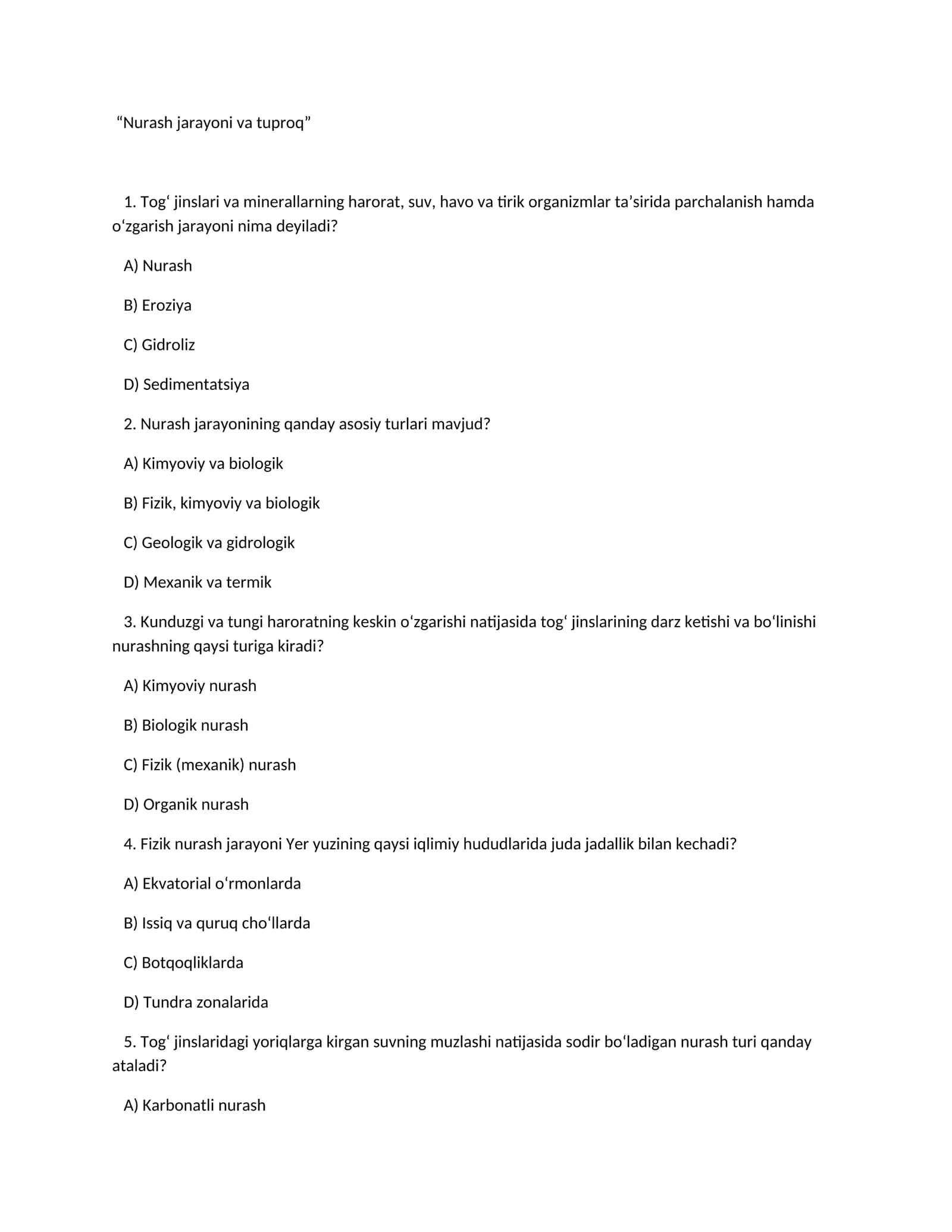 Nurash jarayoni va tuproq