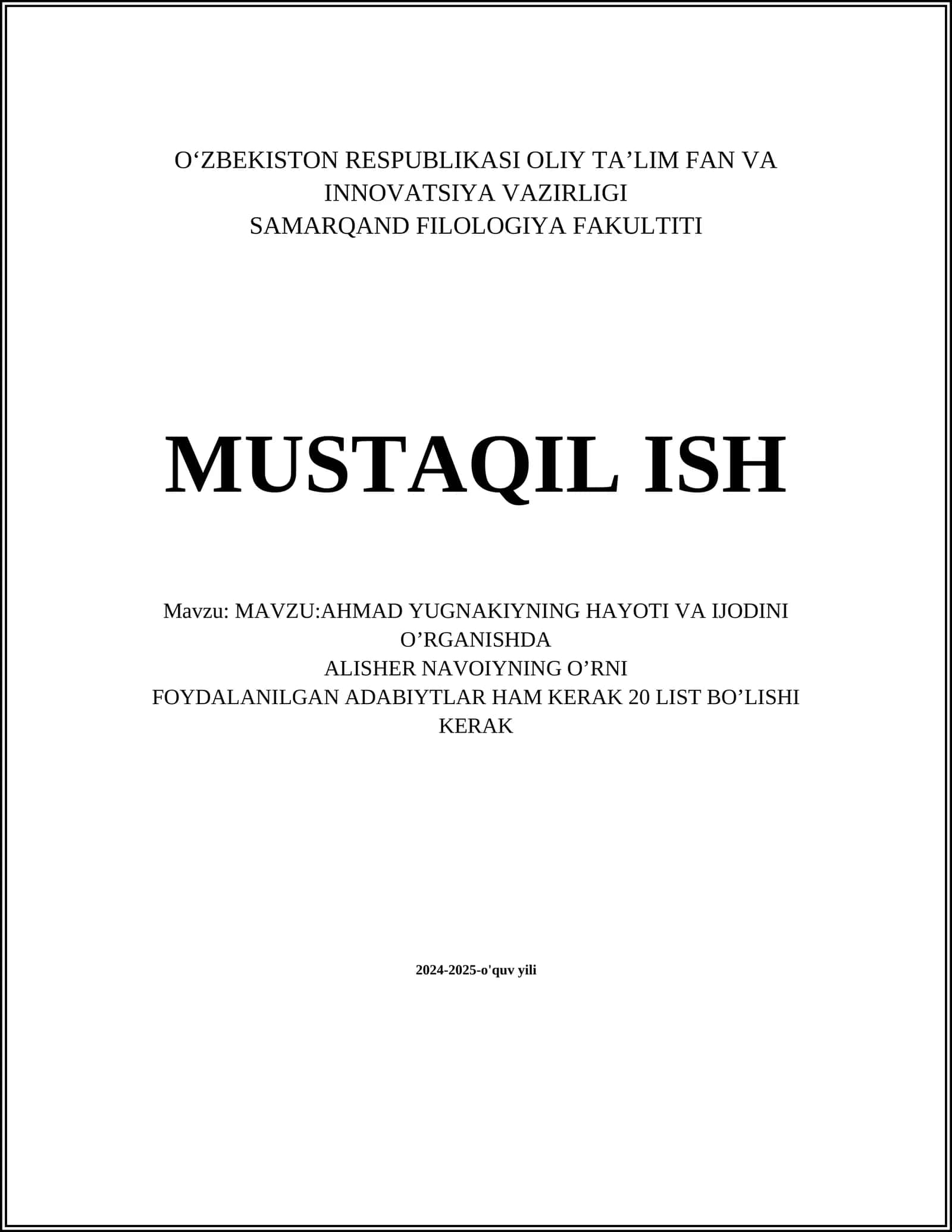 AHMAD YUGNAKIYNING HAYOTI VA IJODINI O’RGANISHDA ALISHER NAVOIYNING O’RNI