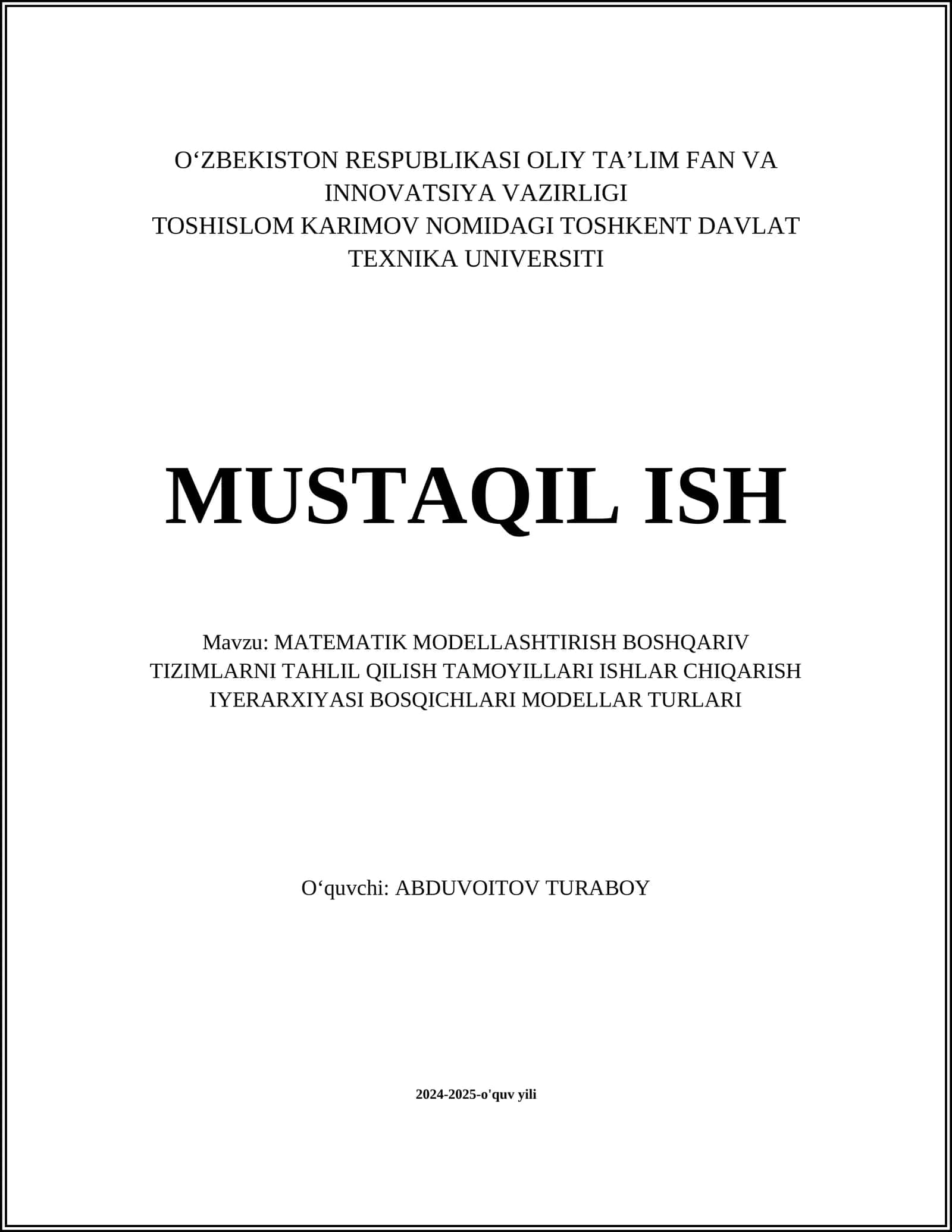 MATEMATIK MODELLASHTIRISH