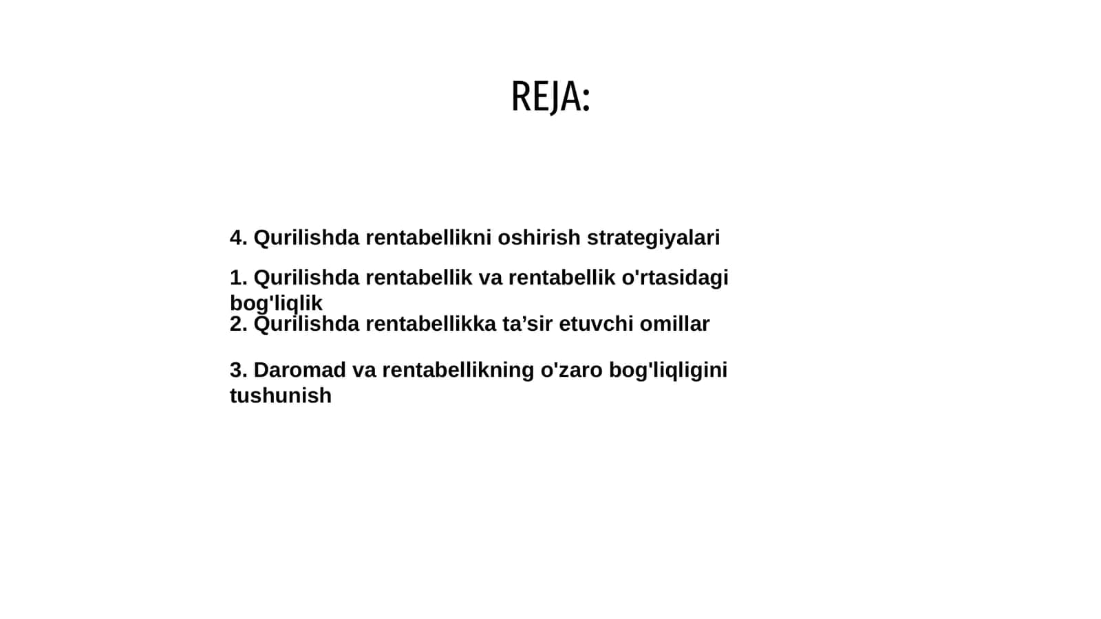 Qurilishda rentabellik va rentabellik o'rtasidagi bog'liqlik