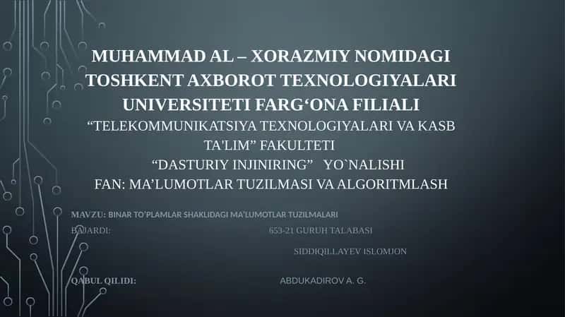 Dasturiy injiniring yo'nalishiga oid ma'lumotlar tuzilmasi