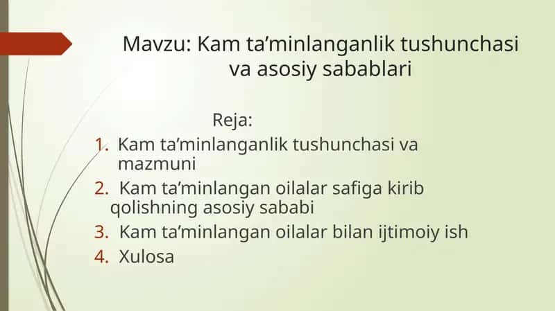 Kam ta’minlanganlik tushunchasi va asosiy sabablari