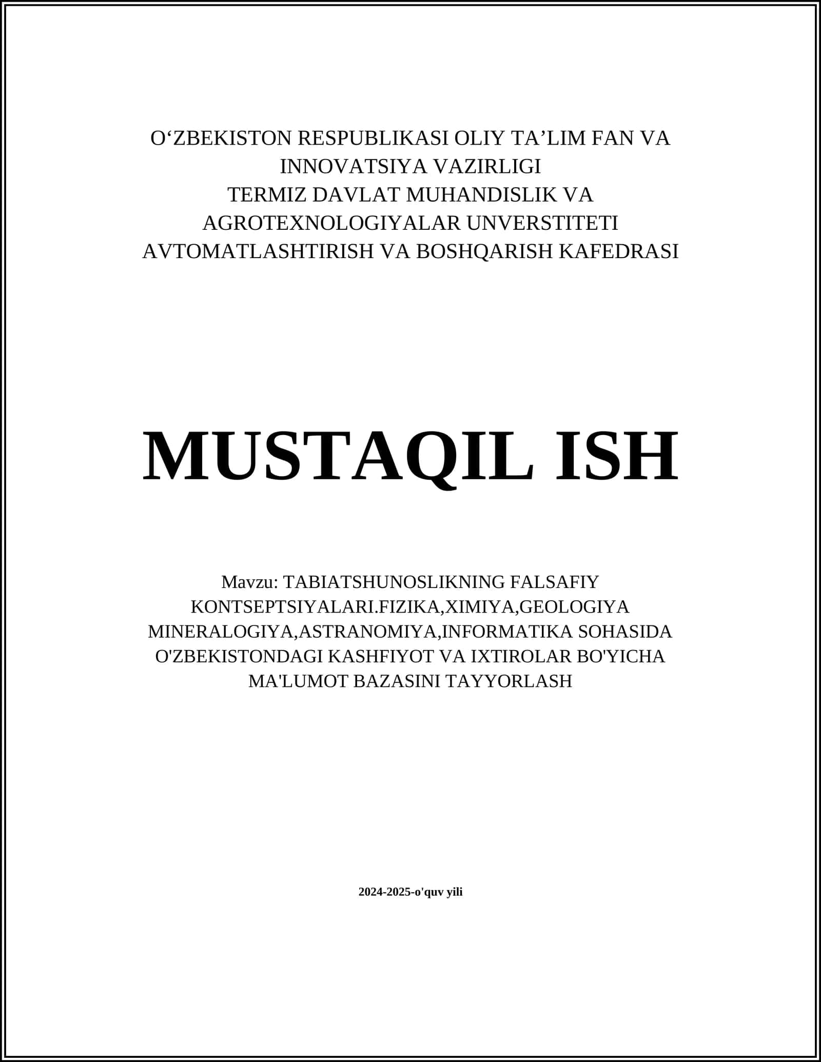 TABIATSHUNOSLIKNING FALSAFIY KONTSEPTSIYALARI