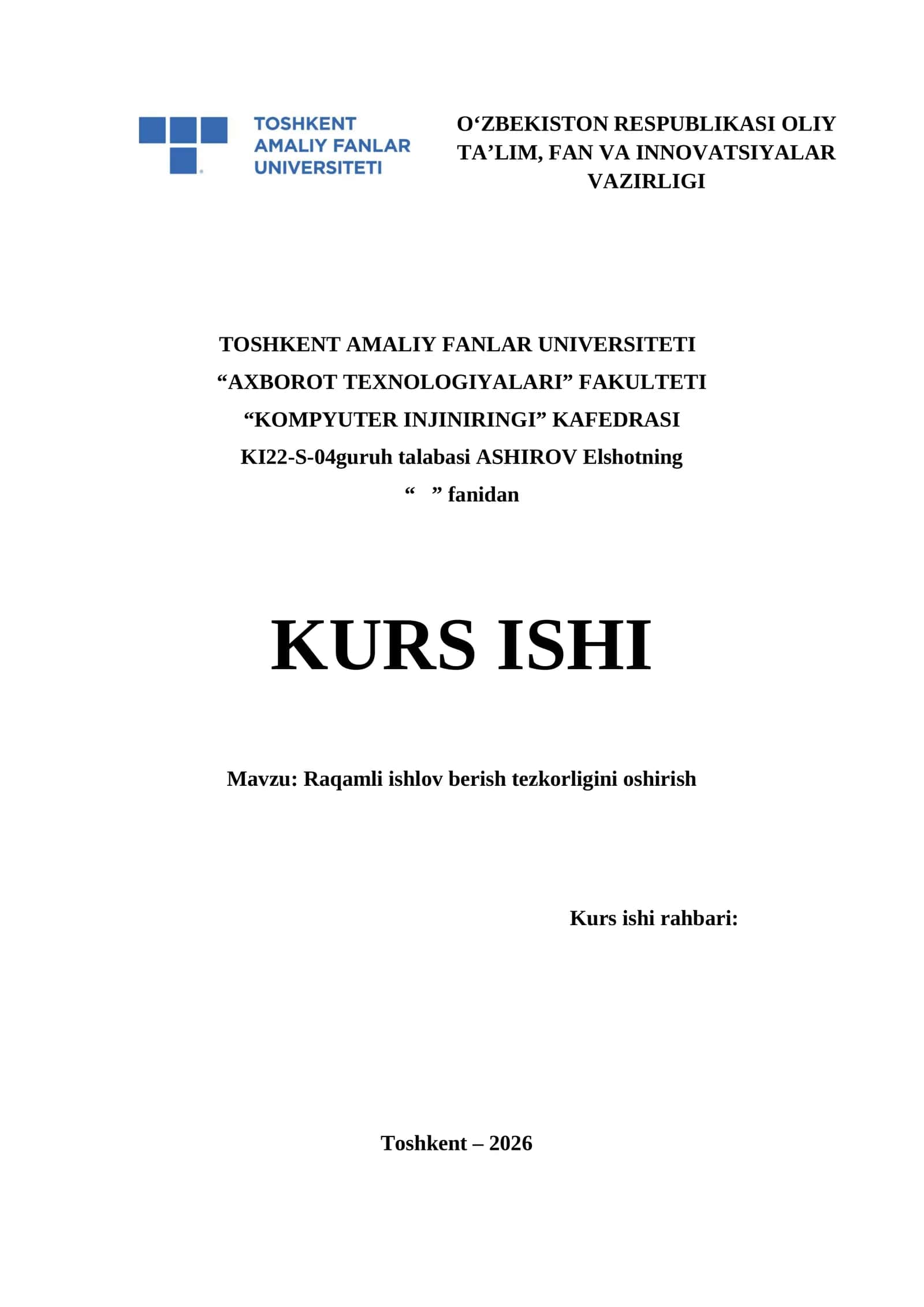 Raqamli ishlov berish tezkorligini oshirish