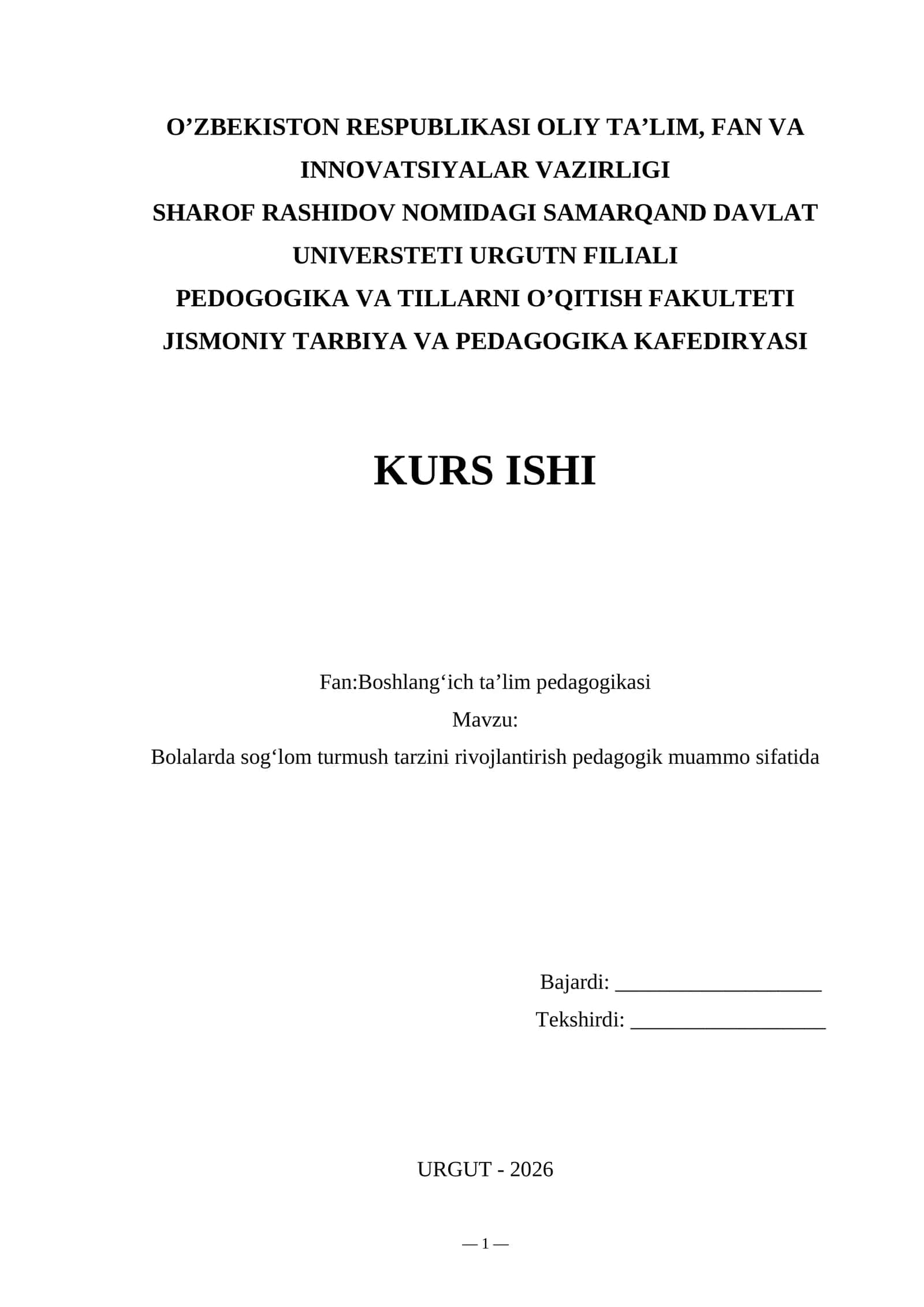 Bolalarda sogʻlom turmush tarzini rivojlantirish pedagogik muammo sifatida