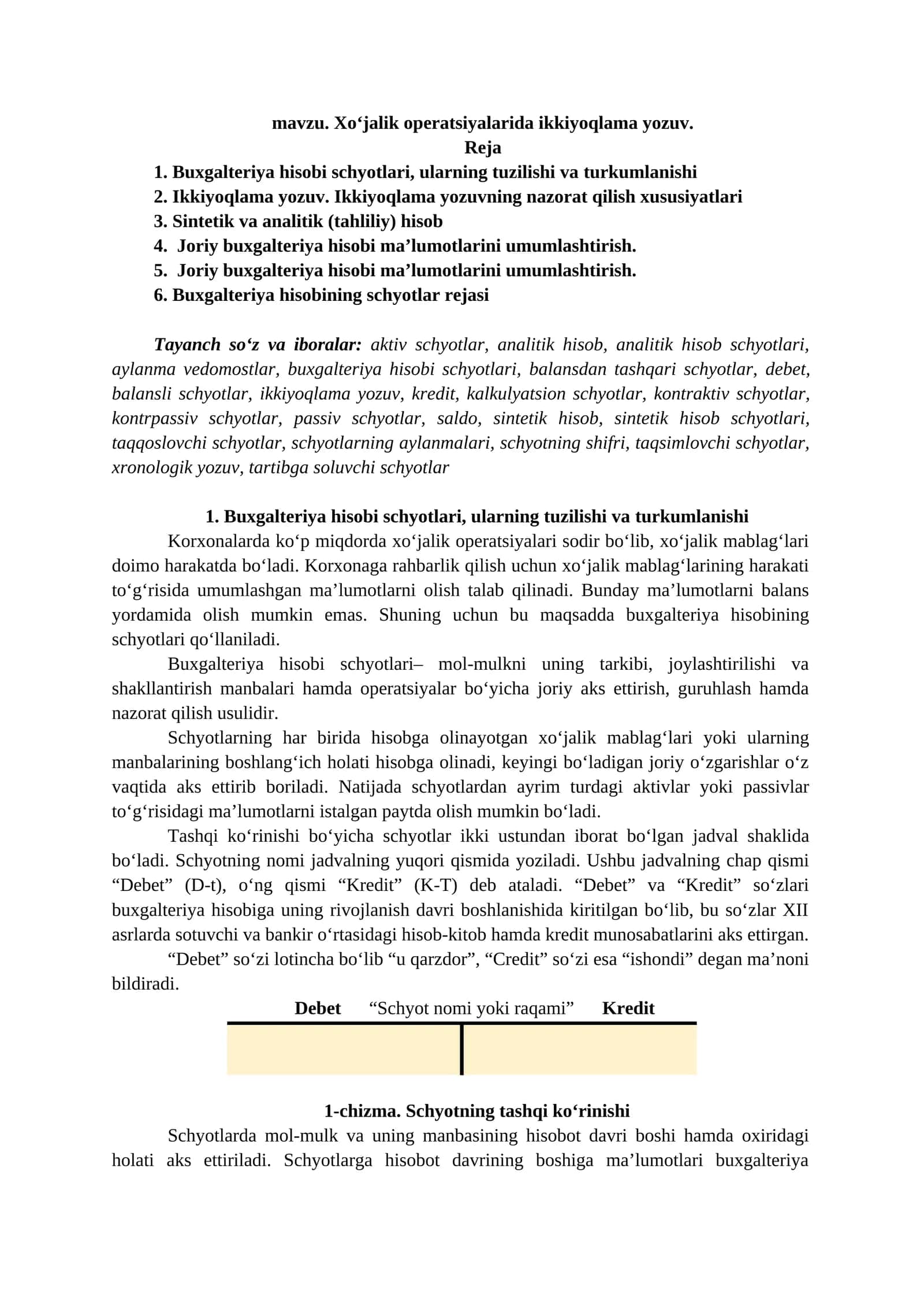 Xo‘jalik operatsiyalarida ikkiyoqlama yozuv.