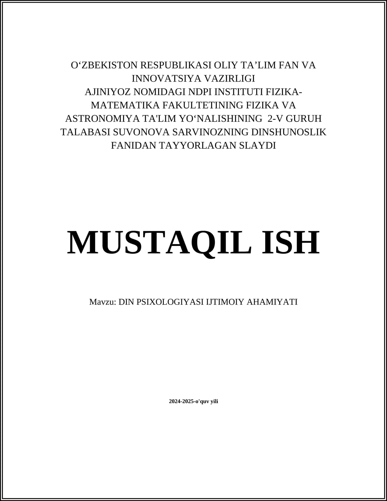 DIN PSIXOLOGIYASI IJTIMOIY AHAMIYATI