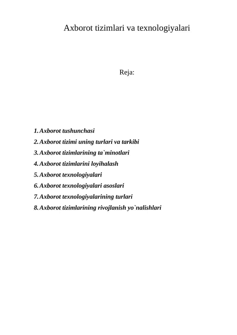 Axborot tizimlari va texnologiyalari