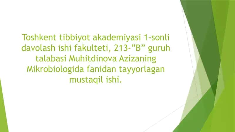 Toshkent Tibbiyot Akademiyasi 1-sonli Davolash Ishi Fakulteti talabasining mustaqil ishi