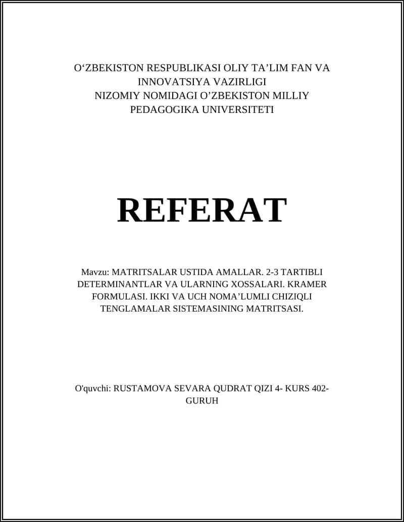 MATRITSALAR USTIDA AMALLAR