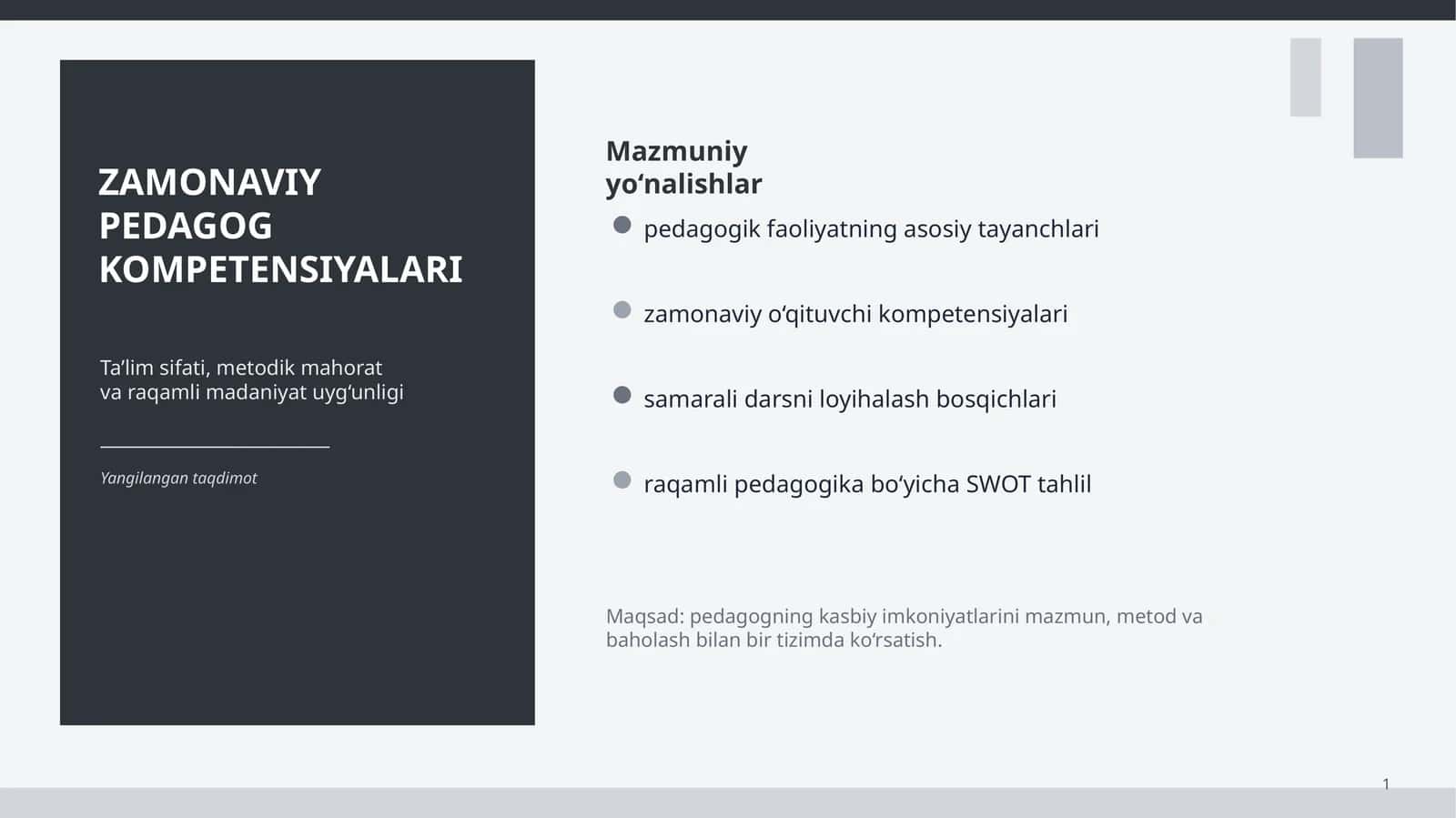 ZAMONAVIY PEDAGOG KOMPETENSIYALARI