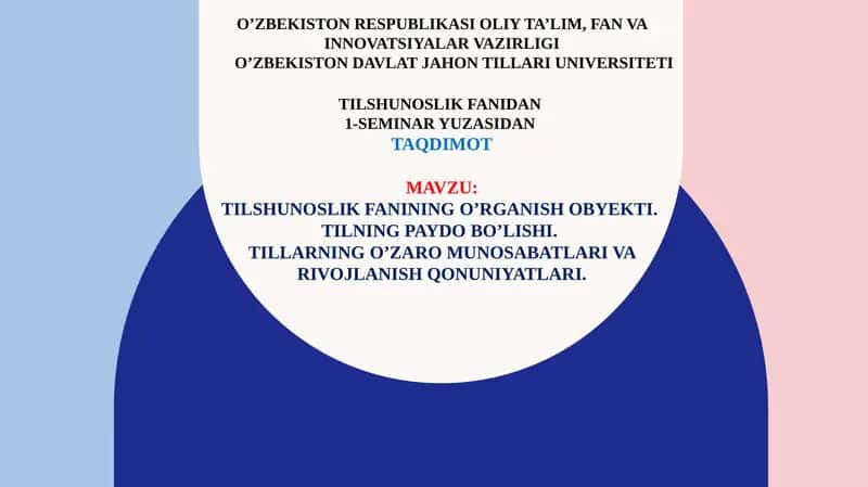 Tilshunoslik fanining oʻrganish obyekti. Tilning paydo boʻlishi.