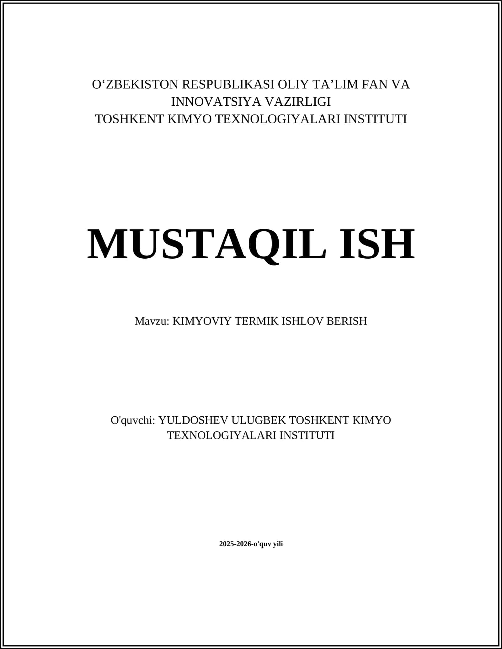 KIMYOVIY TERMIK ISHLOV BERISH