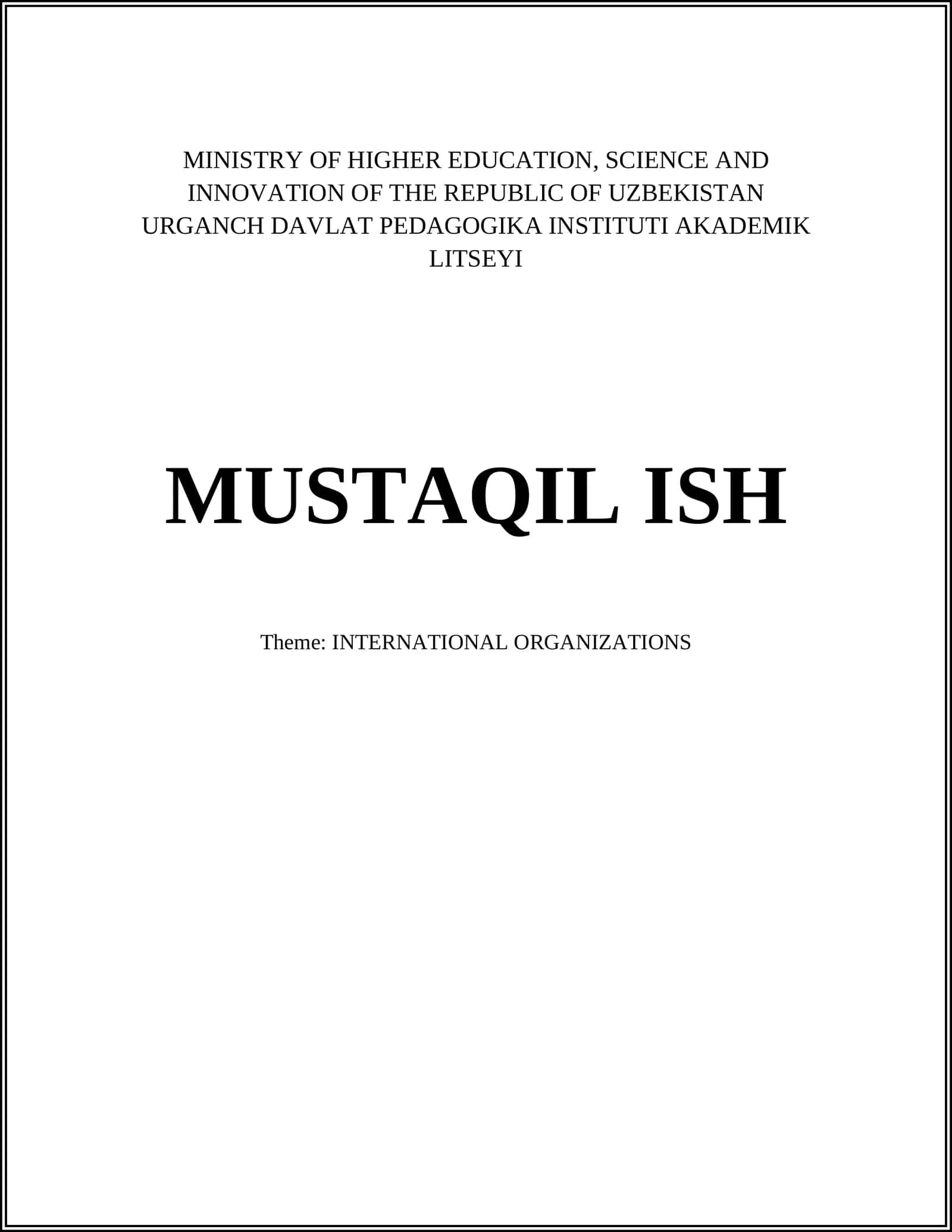 INTERNATIONAL ORGANIZATIONS