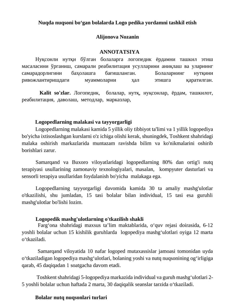 Logopedik yordam samaradorligi