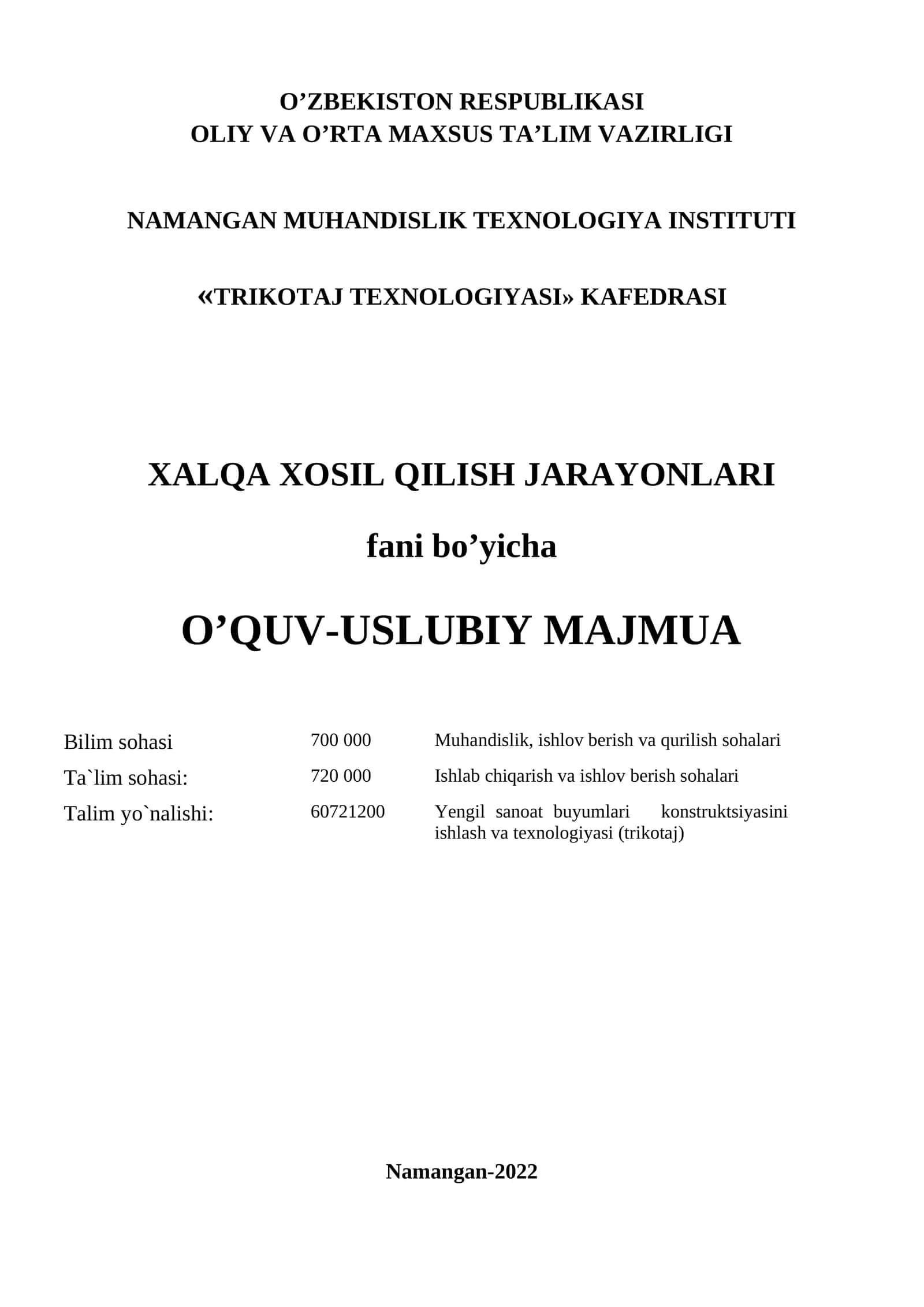 Xalqa xosil qilish jarayonlari