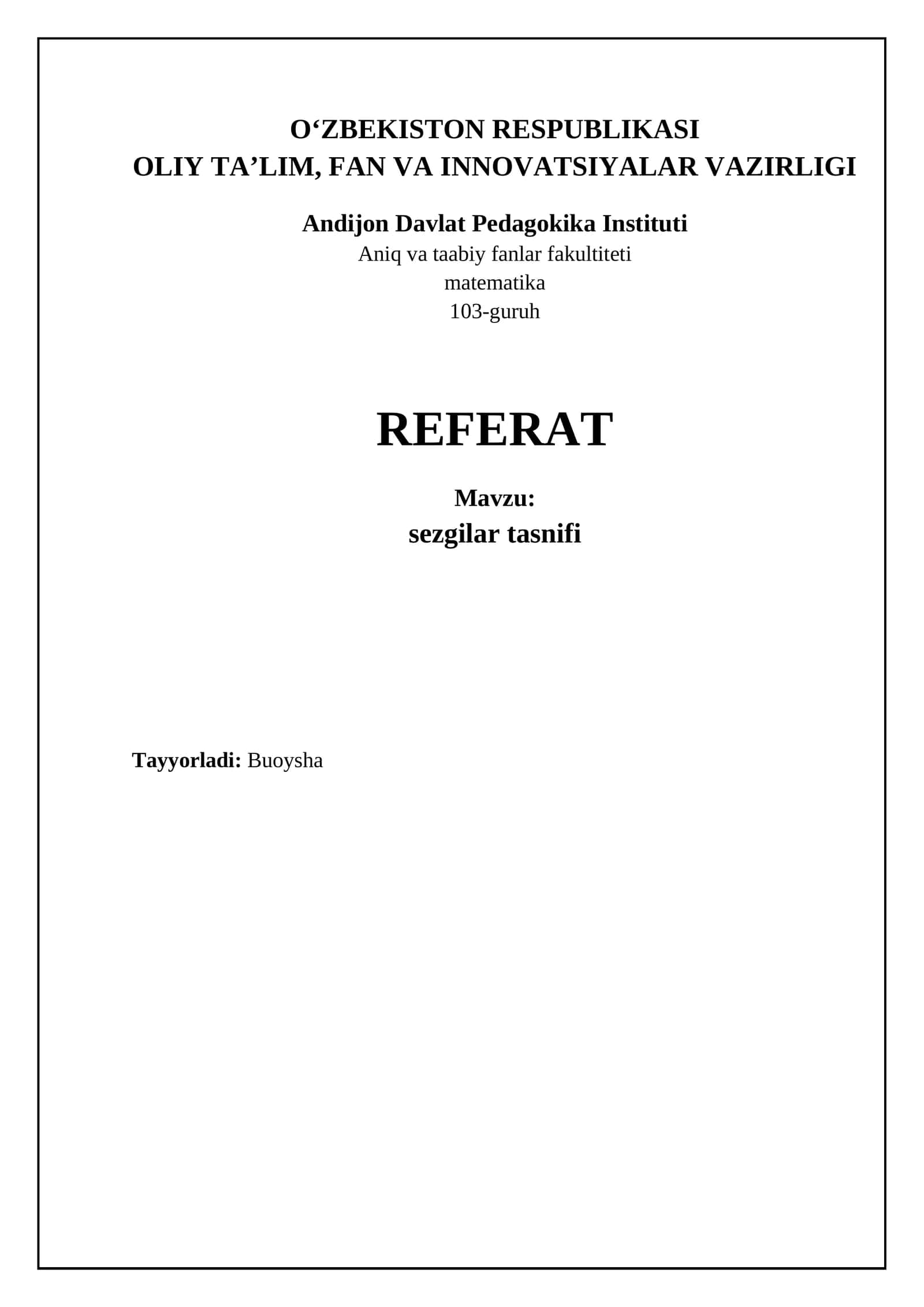 Mavzu: sezgilar tasnifi