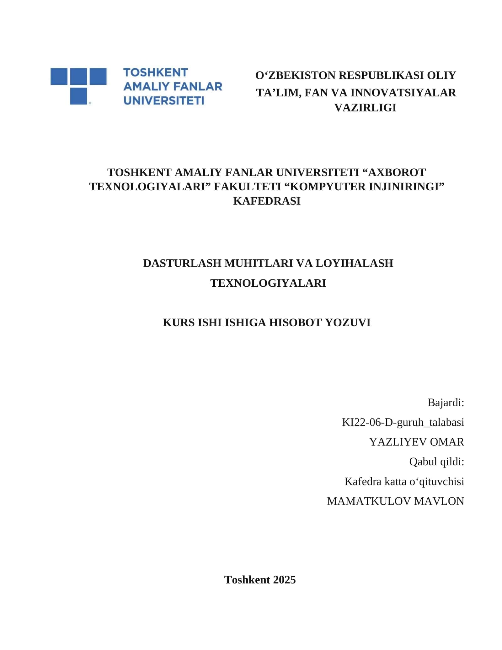 Kompyuter injiniringi kurs ishi