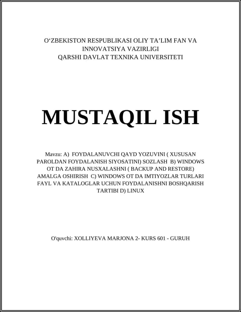 Foydalanuvchi Qayd Yozuvini Sozlash