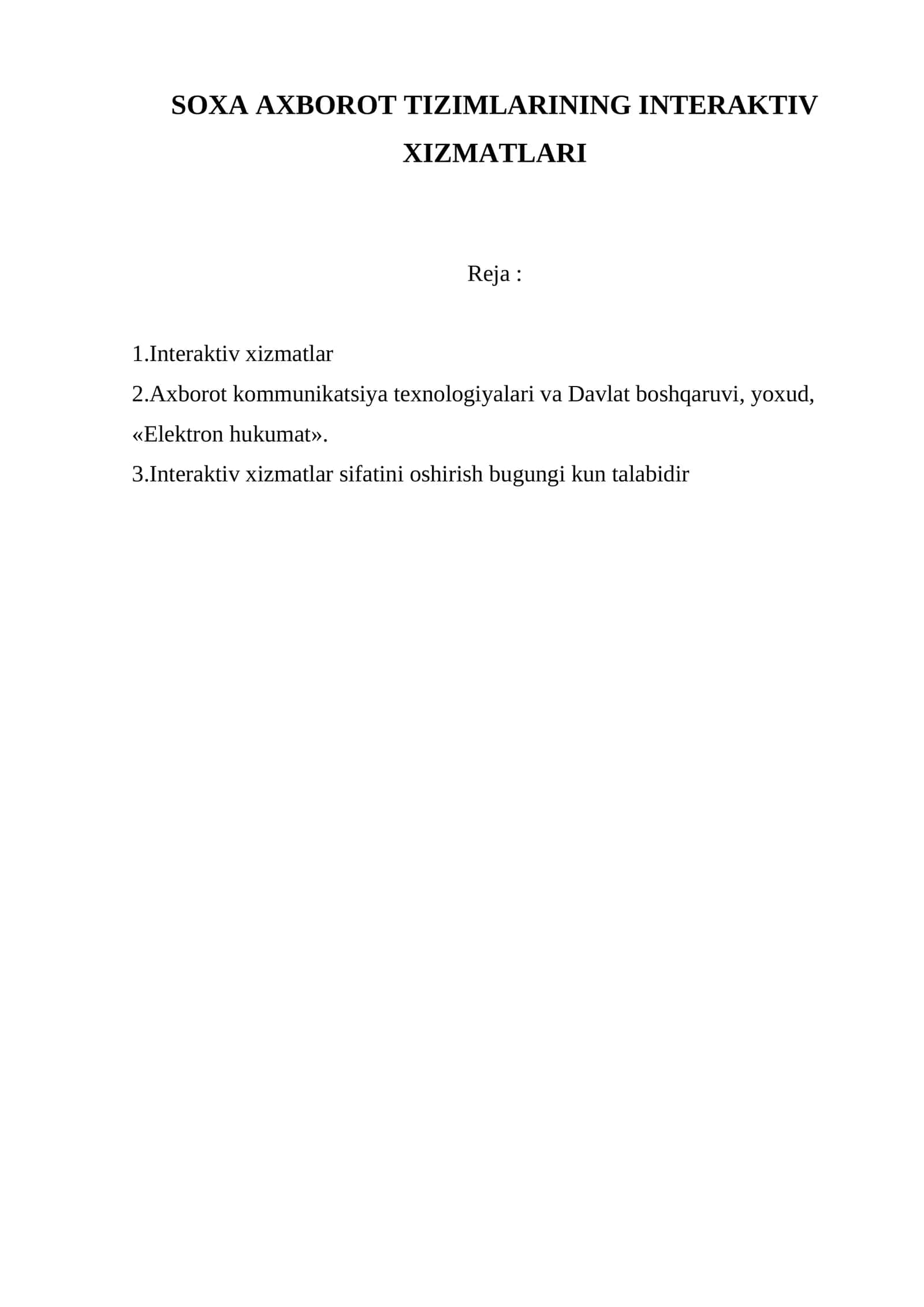 SOXA AXBOROT TIZIMLARINING INTERAKTIV XIZMATLARI