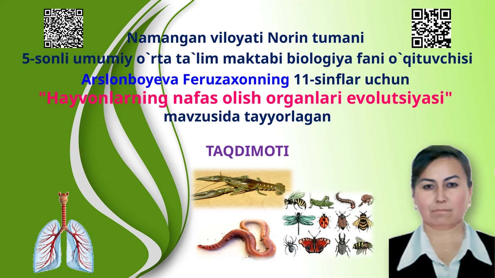 11-sinf Biologiya Hayvonlarning nafas olish organlari evolutsiyasi dars ishlanma