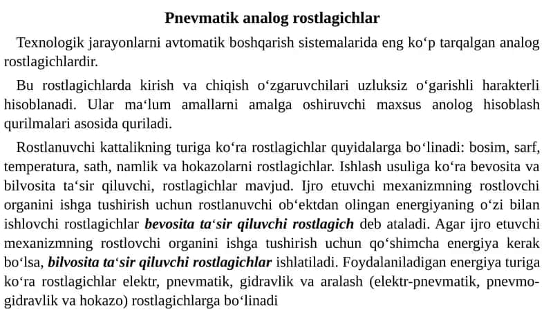 Pnevmatika analog rostlagichlar